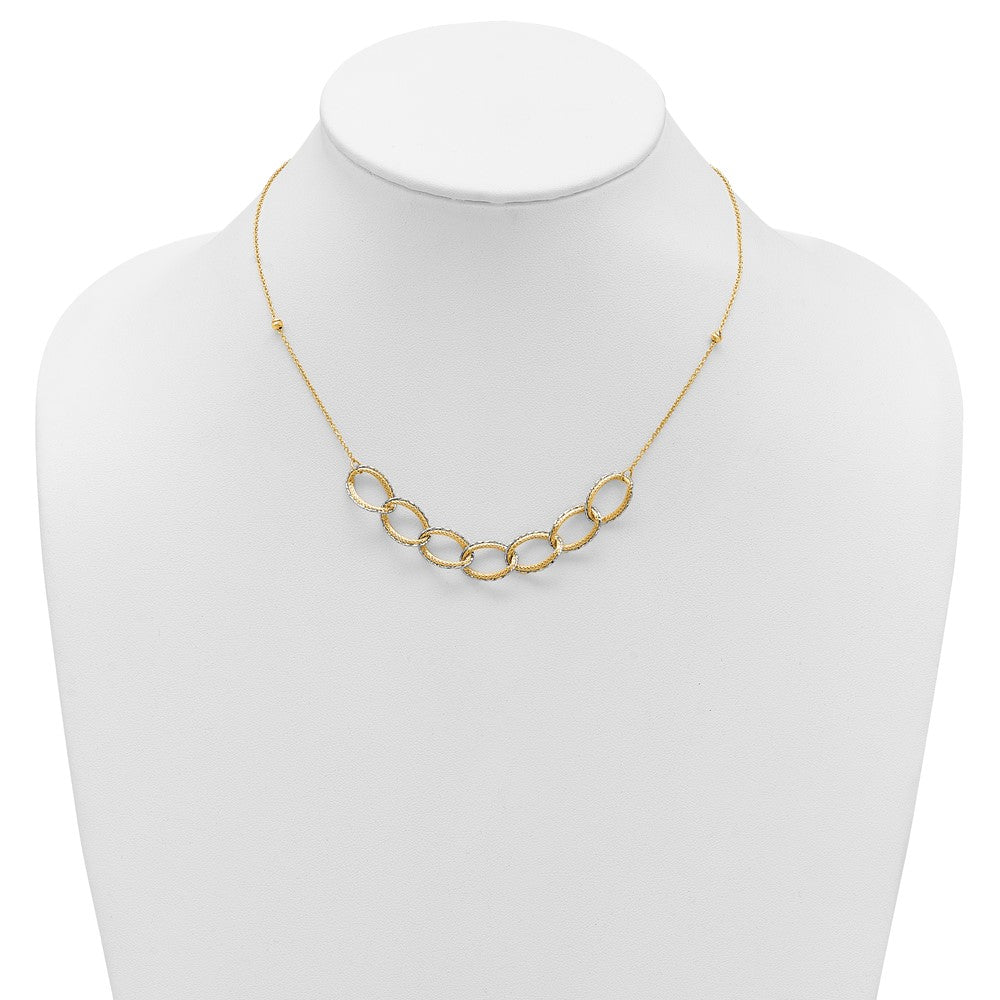 14K Two Tone Pol/Texture/Dia Cut Oval W/ 1In Ext. Necklace