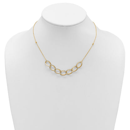 14K Two Tone Pol/Texture/Dia Cut Oval W/ 1In Ext. Necklace