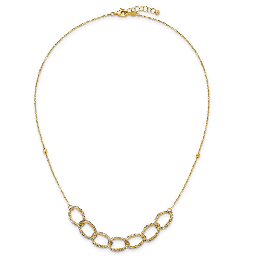 14K Two Tone Pol/Texture/Dia Cut Oval W/ 1In Ext. Necklace
