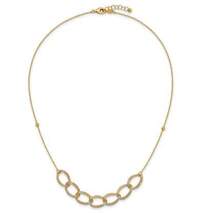 14K Two Tone Pol/Texture/Dia Cut Oval W/ 1In Ext. Necklace