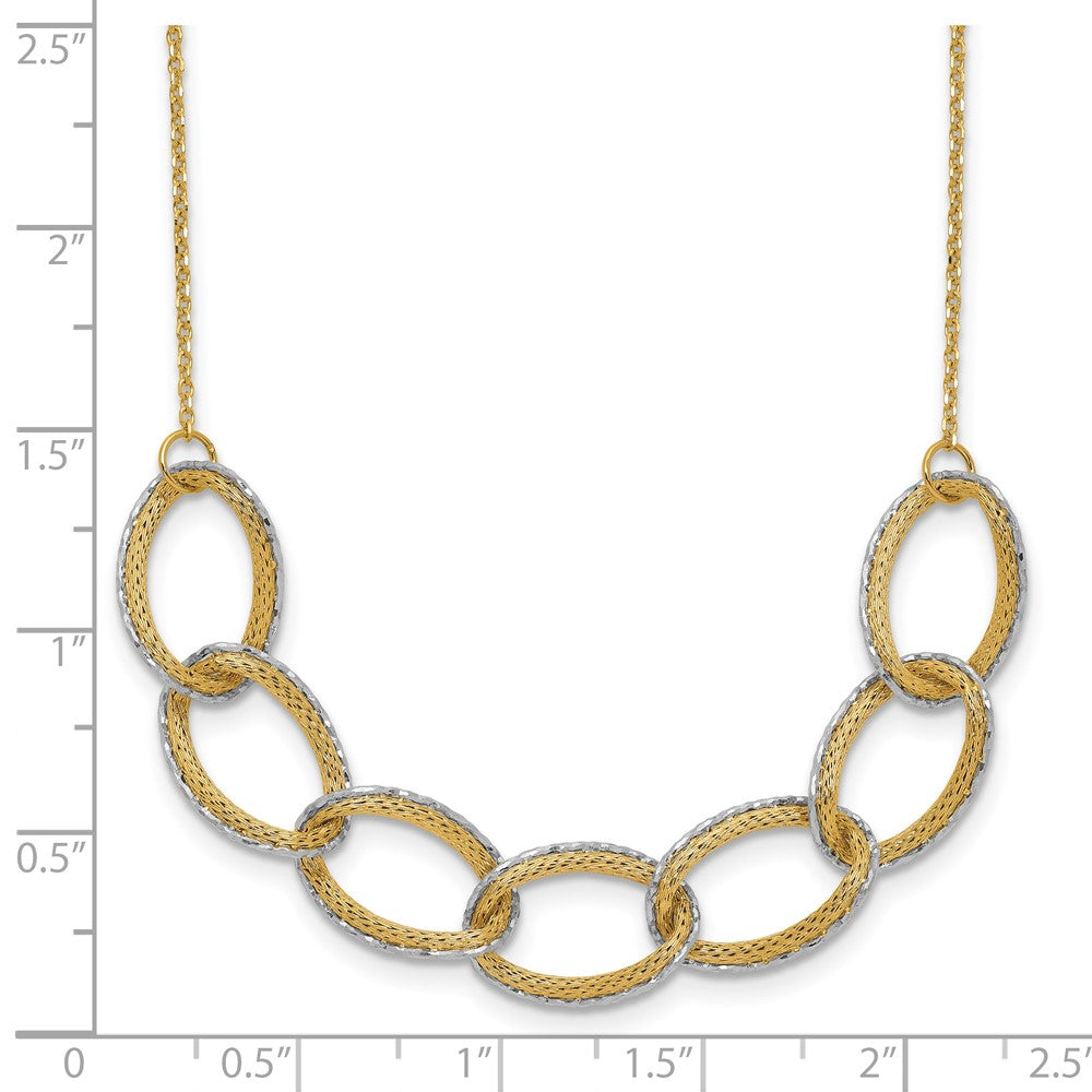 14K Two Tone Pol/Texture/Dia Cut Oval W/ 1In Ext. Necklace
