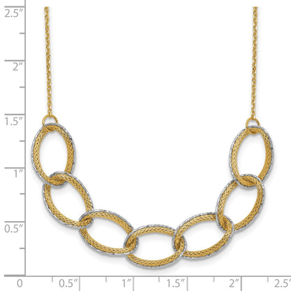 14K Two Tone Pol/Texture/Dia Cut Oval W/ 1In Ext. Necklace
