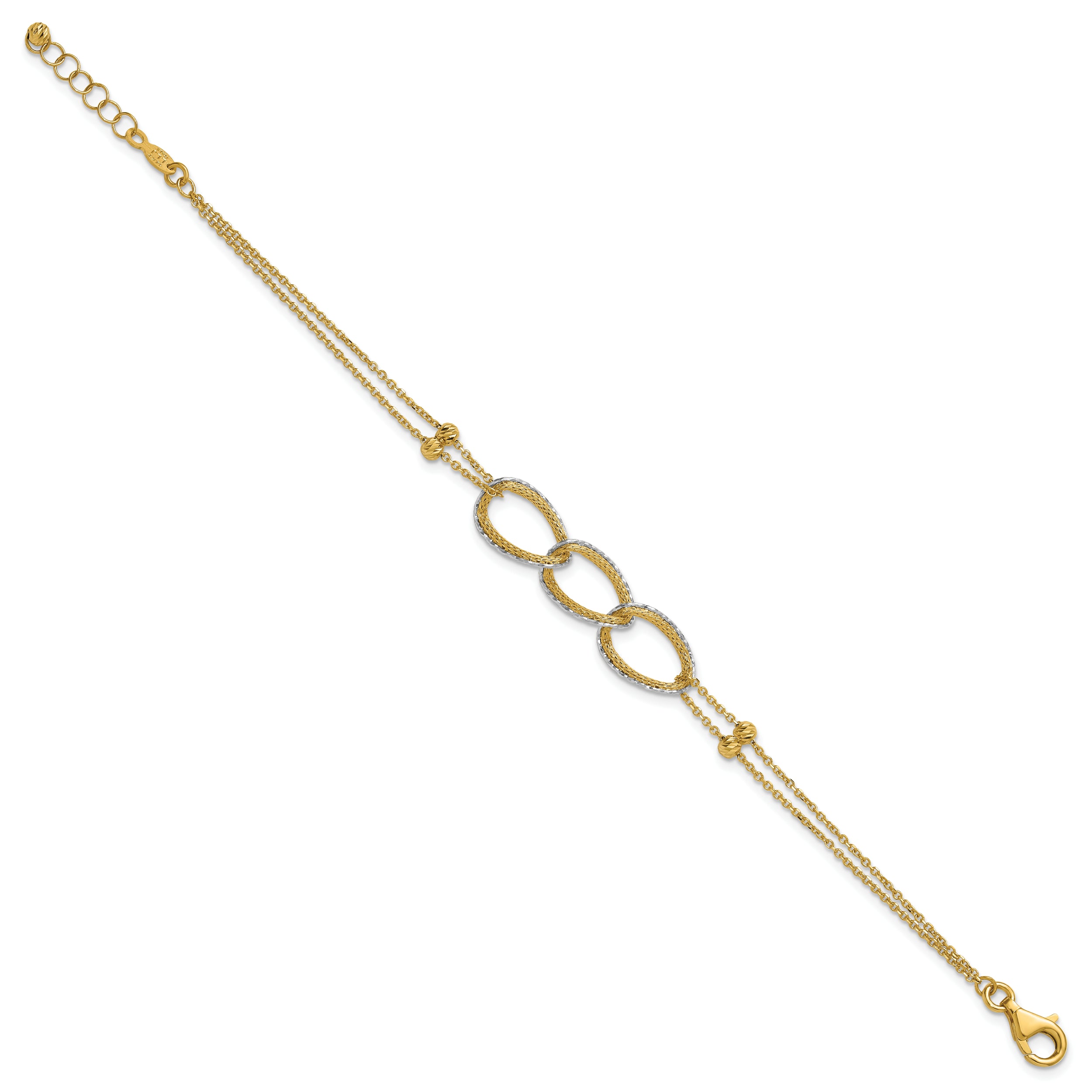 14K Two Tone 14Ktt Pol/Texture/Dia Cut 2 Strand Oval W/.5In Ext. Bracelet