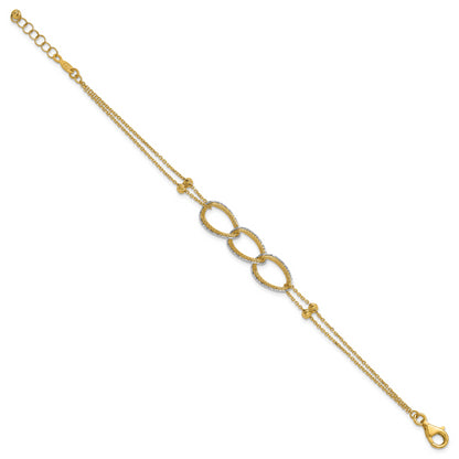 14K Two Tone 14Ktt Pol/Texture/Dia Cut 2 Strand Oval W/.5In Ext. Bracelet