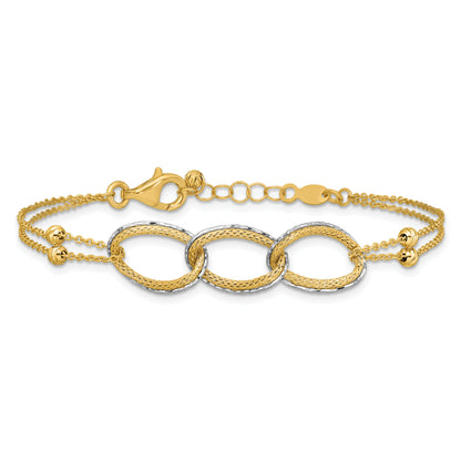 14K Two Tone 14Ktt Pol/Texture/Dia Cut 2 Strand Oval W/.5In Ext. Bracelet