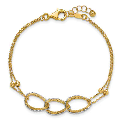 14K Two Tone 14Ktt Pol/Texture/Dia Cut 2 Strand Oval W/.5In Ext. Bracelet