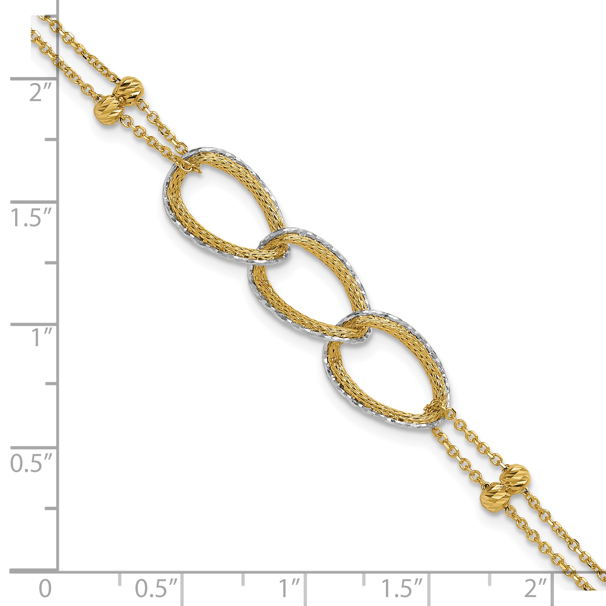 14K Two Tone 14Ktt Pol/Texture/Dia Cut 2 Strand Oval W/.5In Ext. Bracelet