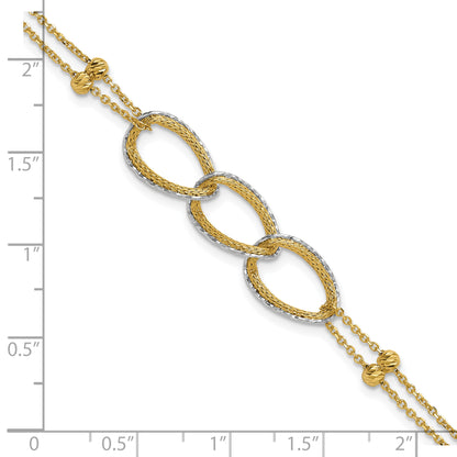 14K Two Tone 14Ktt Pol/Texture/Dia Cut 2 Strand Oval W/.5In Ext. Bracelet