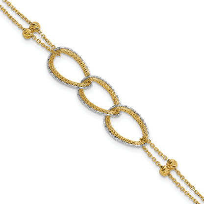 14K Two Tone 14Ktt Pol/Texture/Dia Cut 2 Strand Oval W/.5In Ext. Bracelet