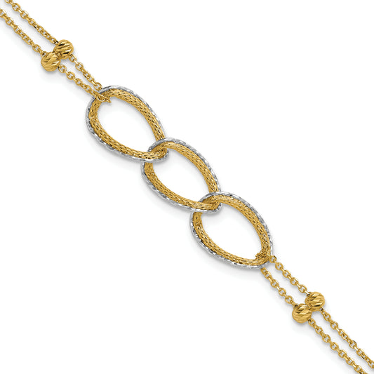 14K Two Tone 14Ktt Pol/Texture/Dia Cut 2 Strand Oval W/.5In Ext. Bracelet