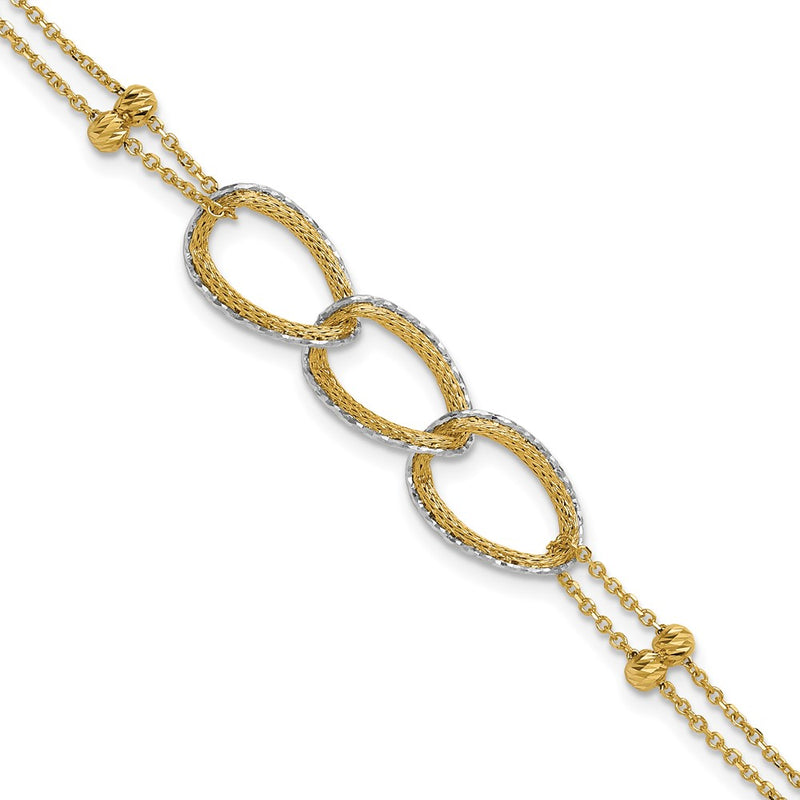 14K Two Tone 14Ktt Pol/Texture/Dia Cut 2 Strand Oval W/.5In Ext. Bracelet