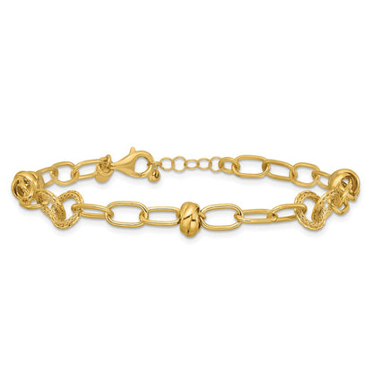 14K Yellow Gold Polished/Texture/Dia Cut Fancy W/.75In Ext. Bracelet