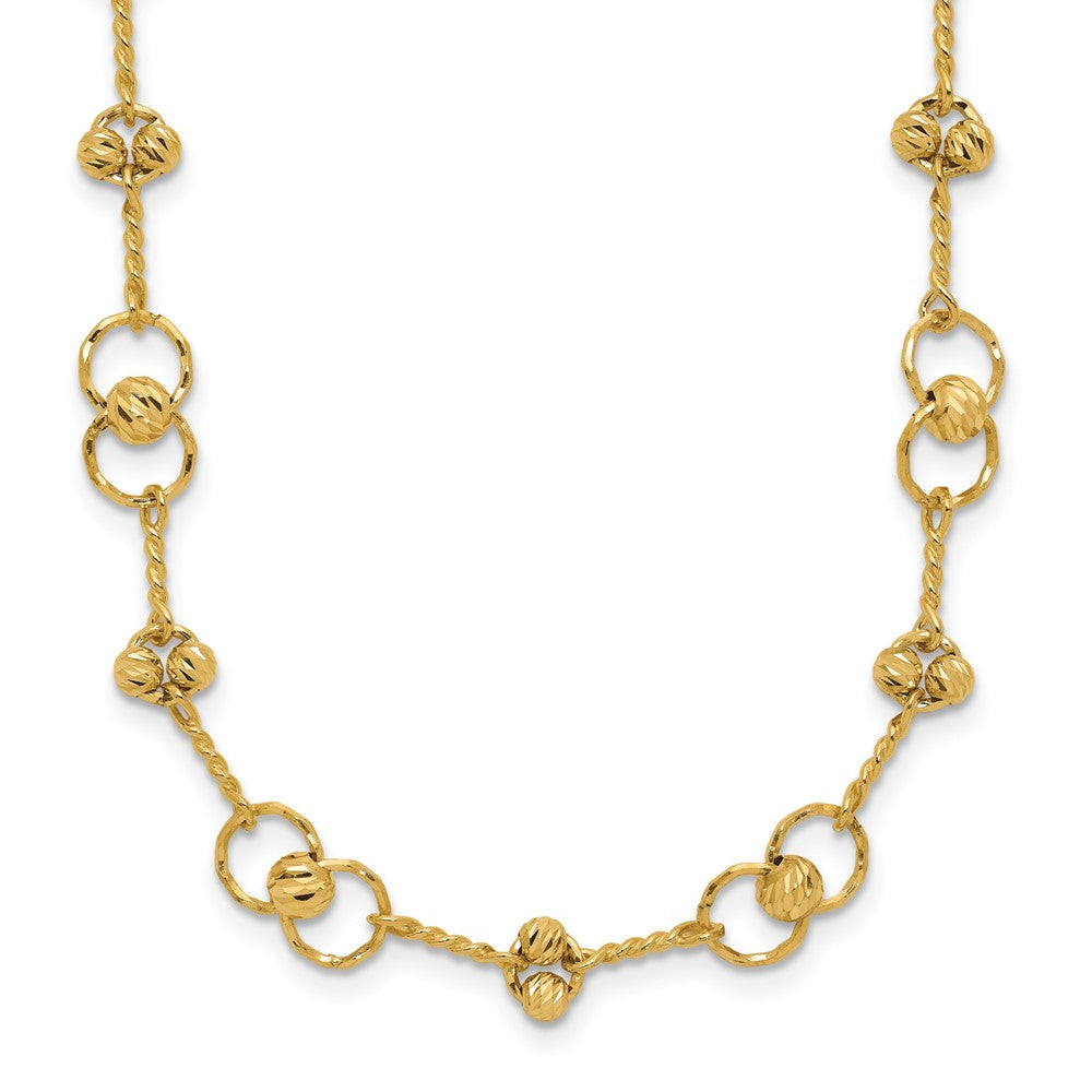 14K Yellow Gold Polished/Dia Cut Twisted Circles W/ 1In Ext. Necklace