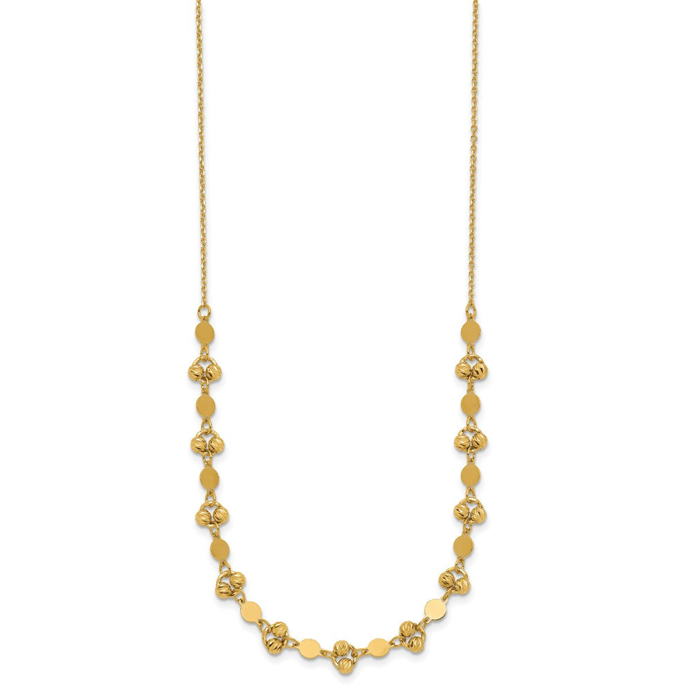 14K Yellow Gold Polished D/C Beaded Fancy Circles W/ 1In Ext. Necklace