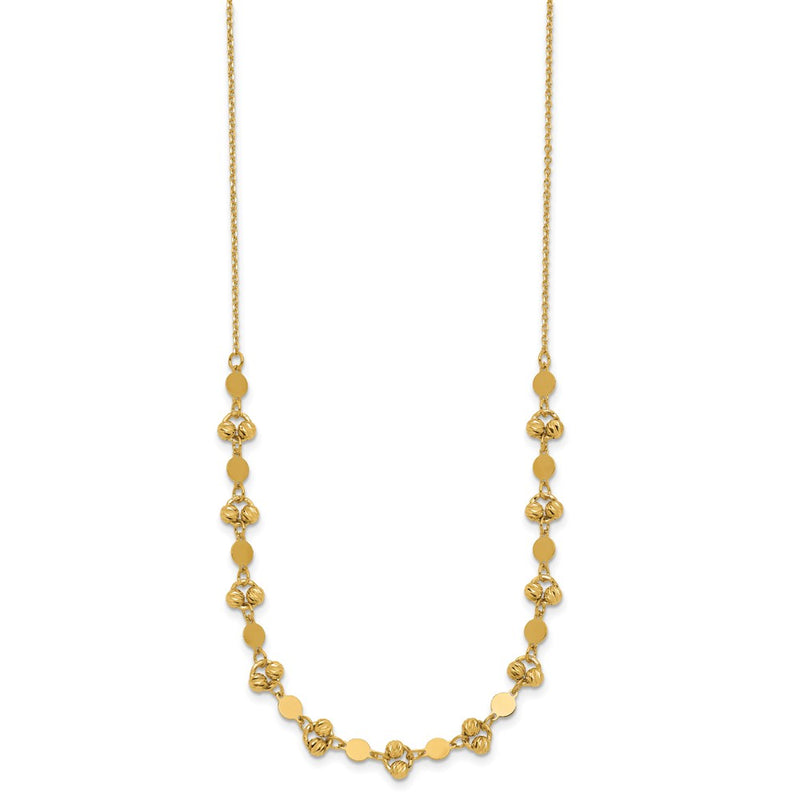 14K Yellow Gold Polished D/C Beaded Fancy Circles W/ 1In Ext. Necklace