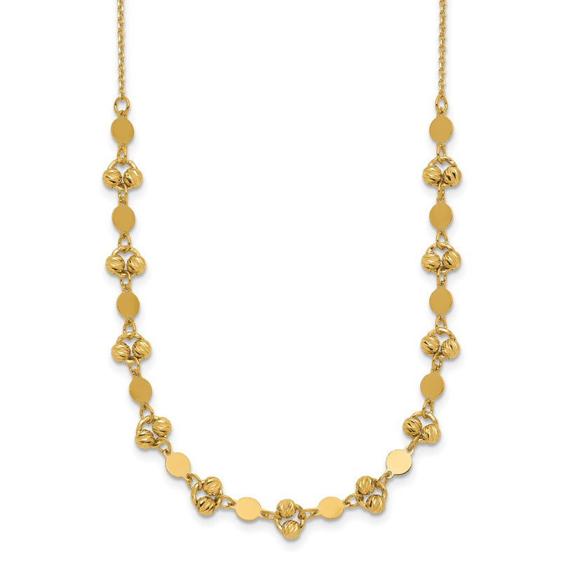 14K Yellow Gold Polished D/C Beaded Fancy Circles W/ 1In Ext. Necklace