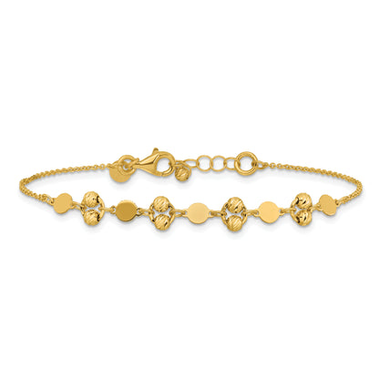 14K Yellow Gold Polished D/C Beaded Fancy Circles W/.5In Ext. Bracelet