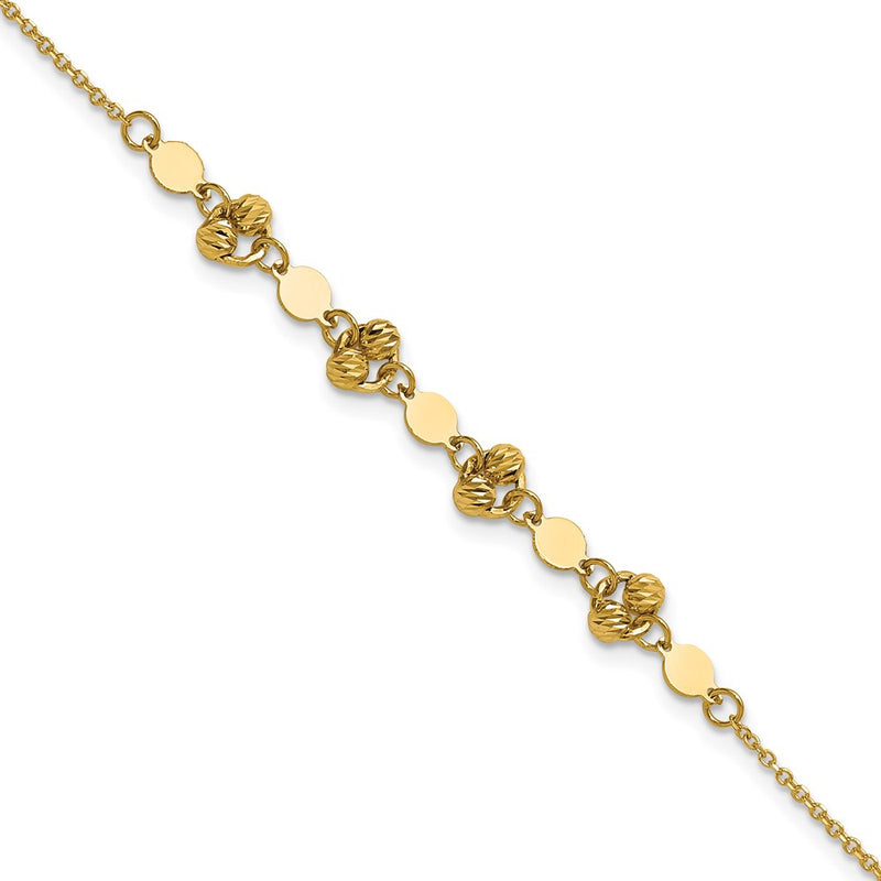 14K Yellow Gold Polished D/C Beaded Fancy Circles W/.5In Ext. Bracelet