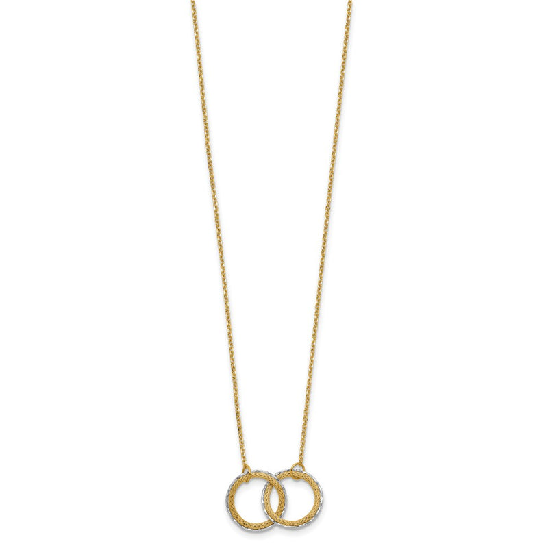 14K Two Tone 14Ktt Pol/Texture/Dia Cut Circles W/ 2In Ext. Necklace