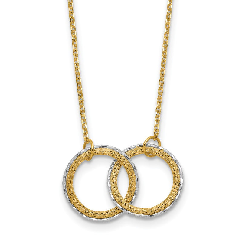 14K Two Tone 14Ktt Pol/Texture/Dia Cut Circles W/ 2In Ext. Necklace