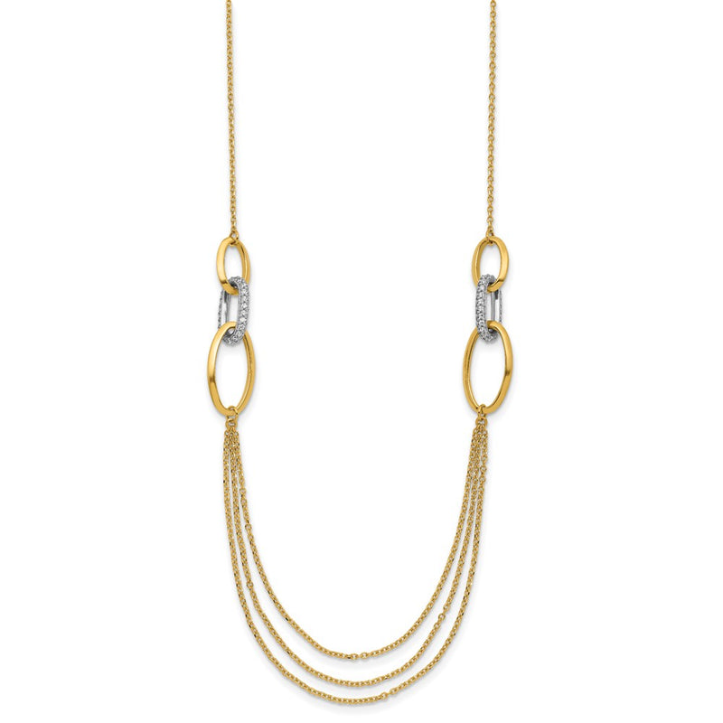 14K Two Tone Polished Fancy Cz Ovals 1In Ext. Necklace