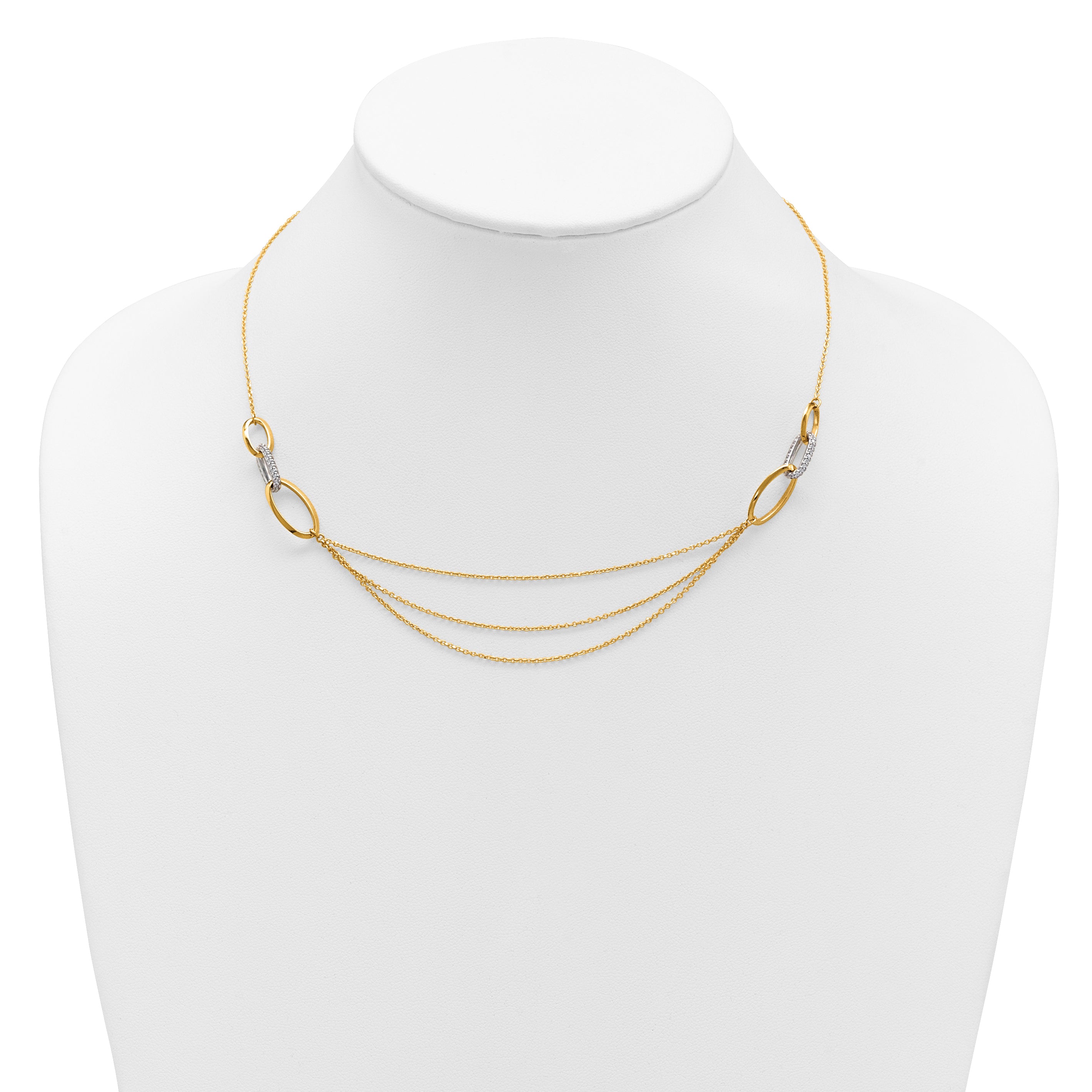 14K Two Tone Polished Fancy Cz Ovals 1In Ext. Necklace
