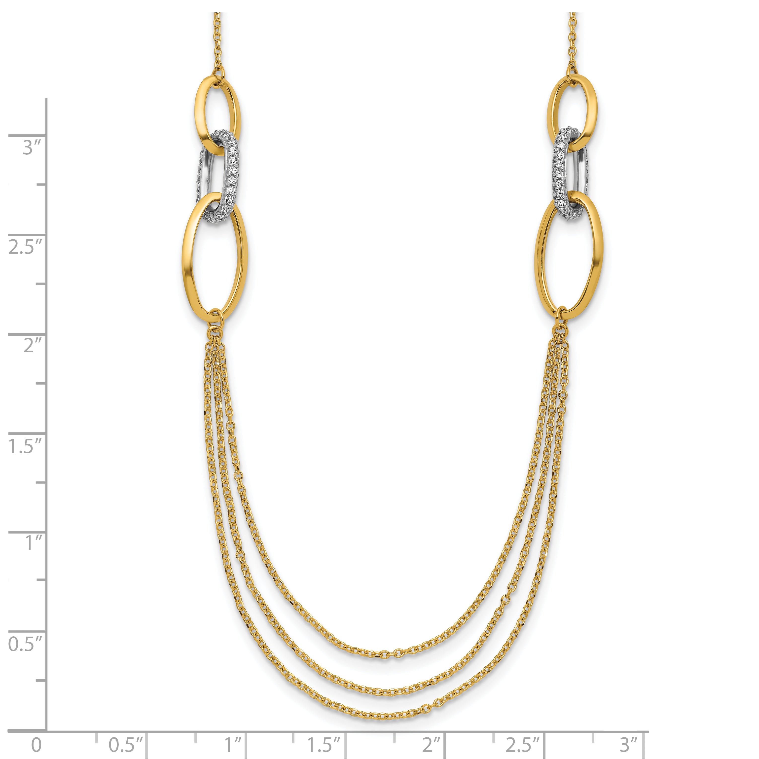 14K Two Tone Polished Fancy Cz Ovals 1In Ext. Necklace
