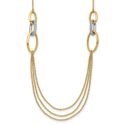 14K Two Tone Polished Fancy Cz Ovals 1In Ext. Necklace
