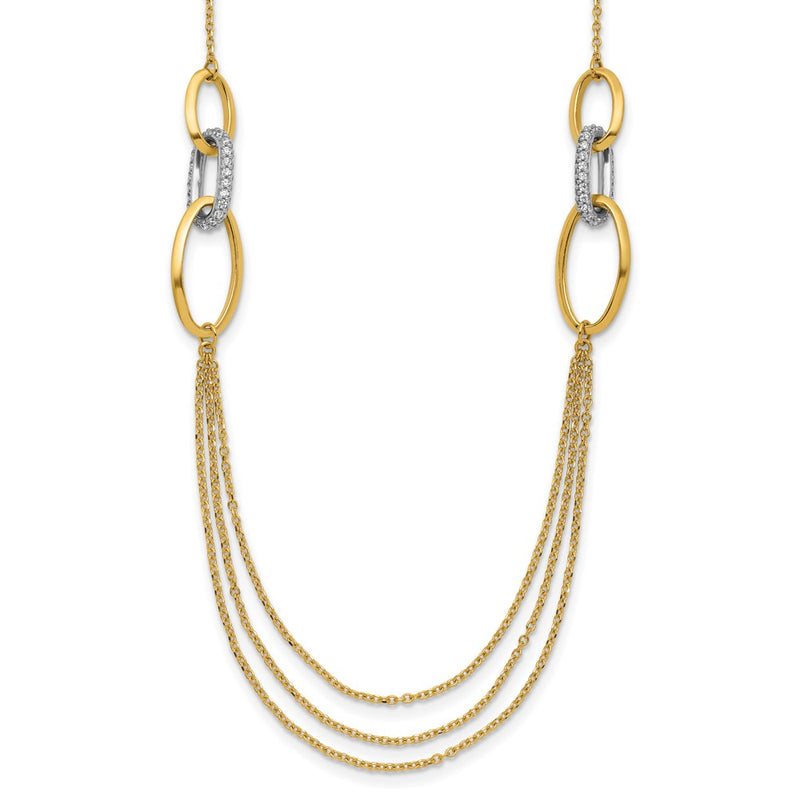 14K Two Tone Polished Fancy Cz Ovals 1In Ext. Necklace