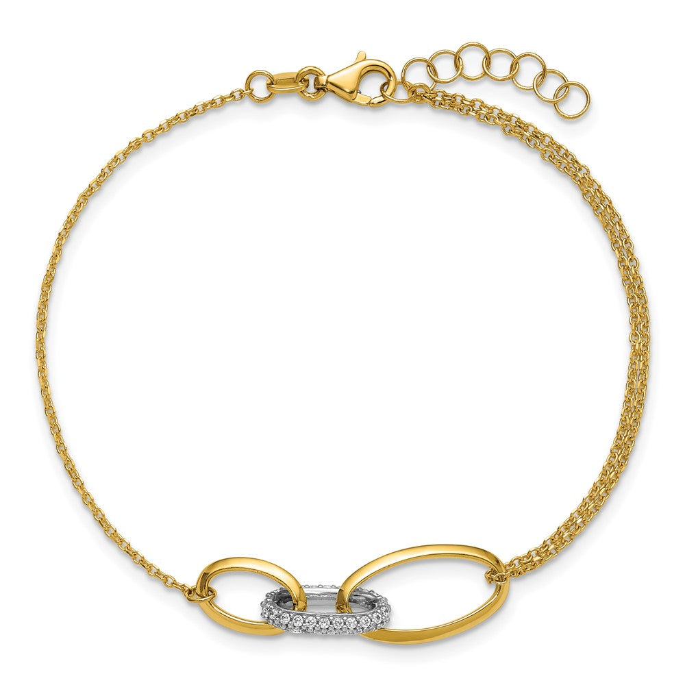 14K Two Tone Polished Fancy Cz Ovals W/.75In Ext. Bracelet