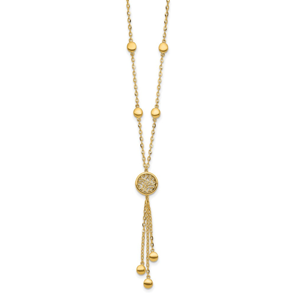 14K Yellow Gold Polished Fancy Filigree Circles Dangle Necklace