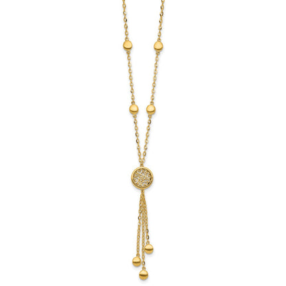 14K Yellow Gold Polished Fancy Filigree Circles Dangle Necklace