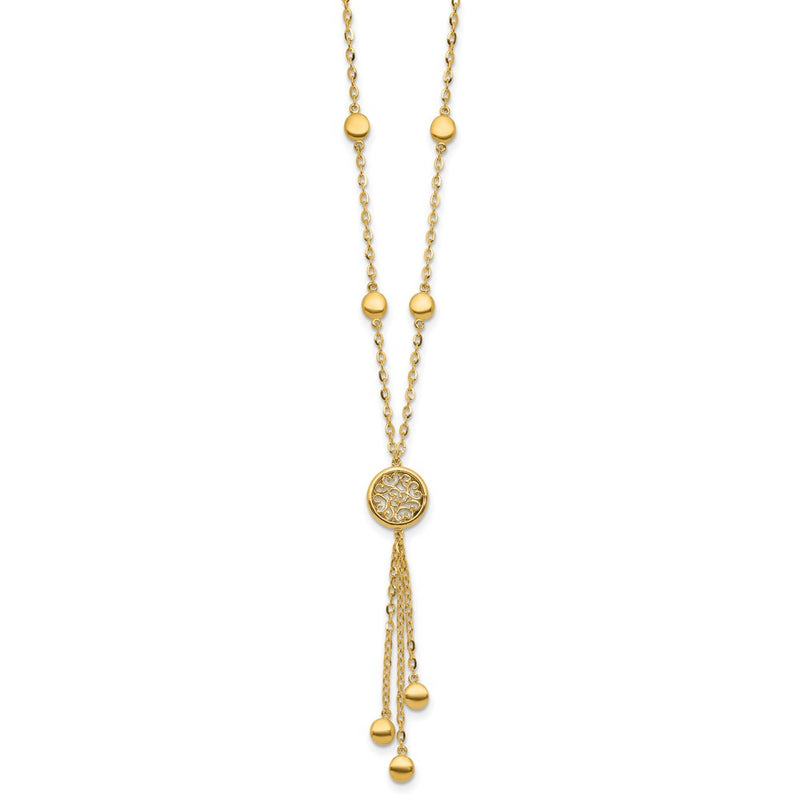 14K Yellow Gold Polished Fancy Filigree Circles Dangle Necklace