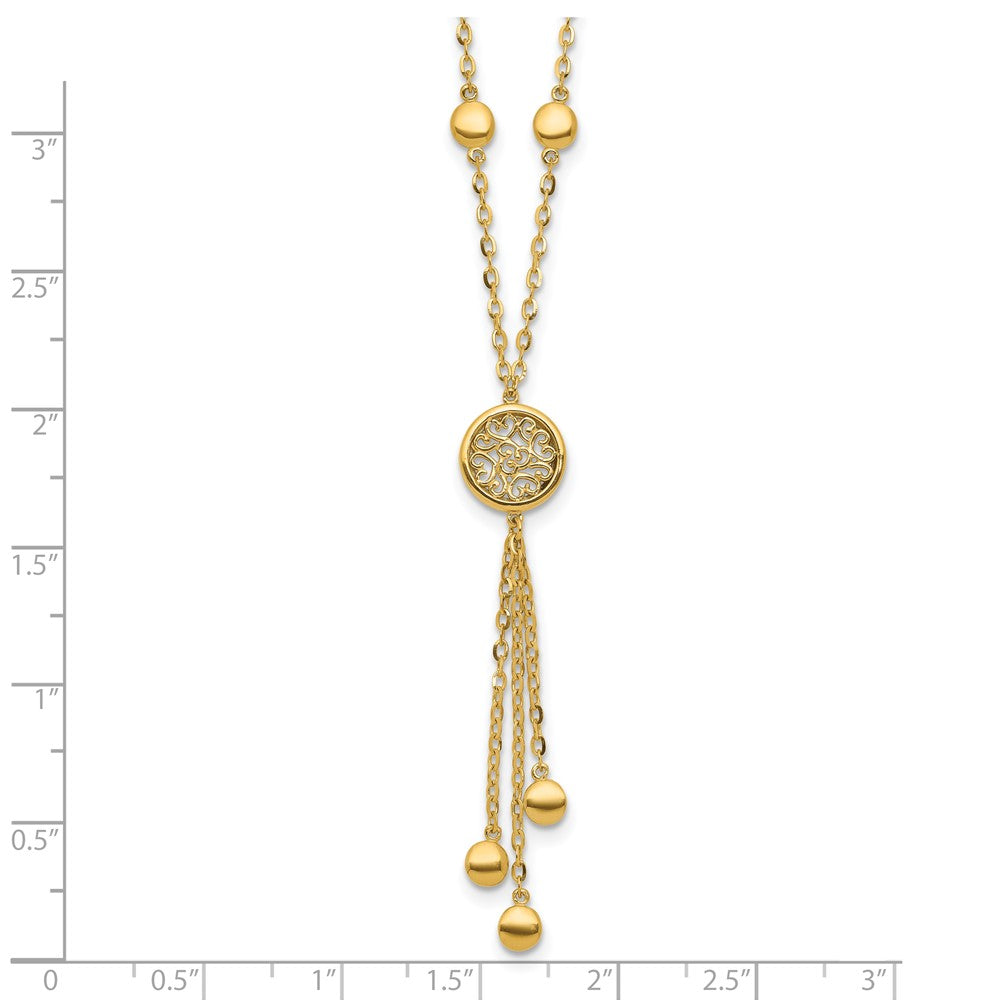 14K Yellow Gold Polished Fancy Filigree Circles Dangle Necklace