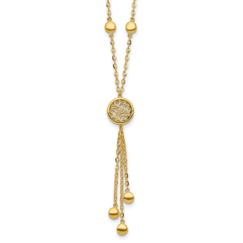 14K Yellow Gold Polished Fancy Filigree Circles Dangle Necklace
