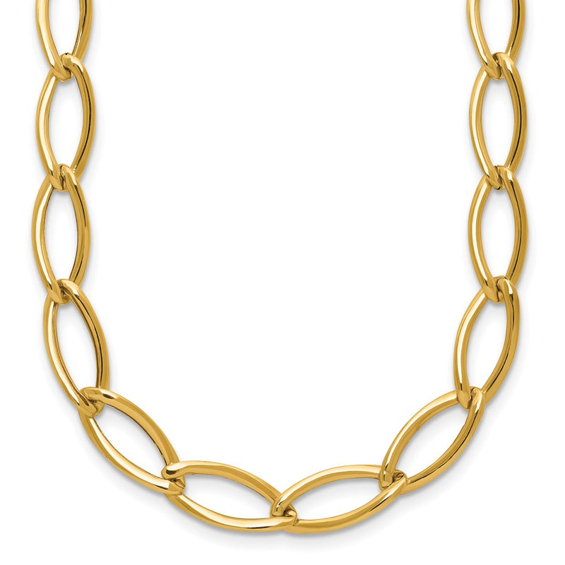14K Yellow Gold Polished Fancy Oval Link Necklace