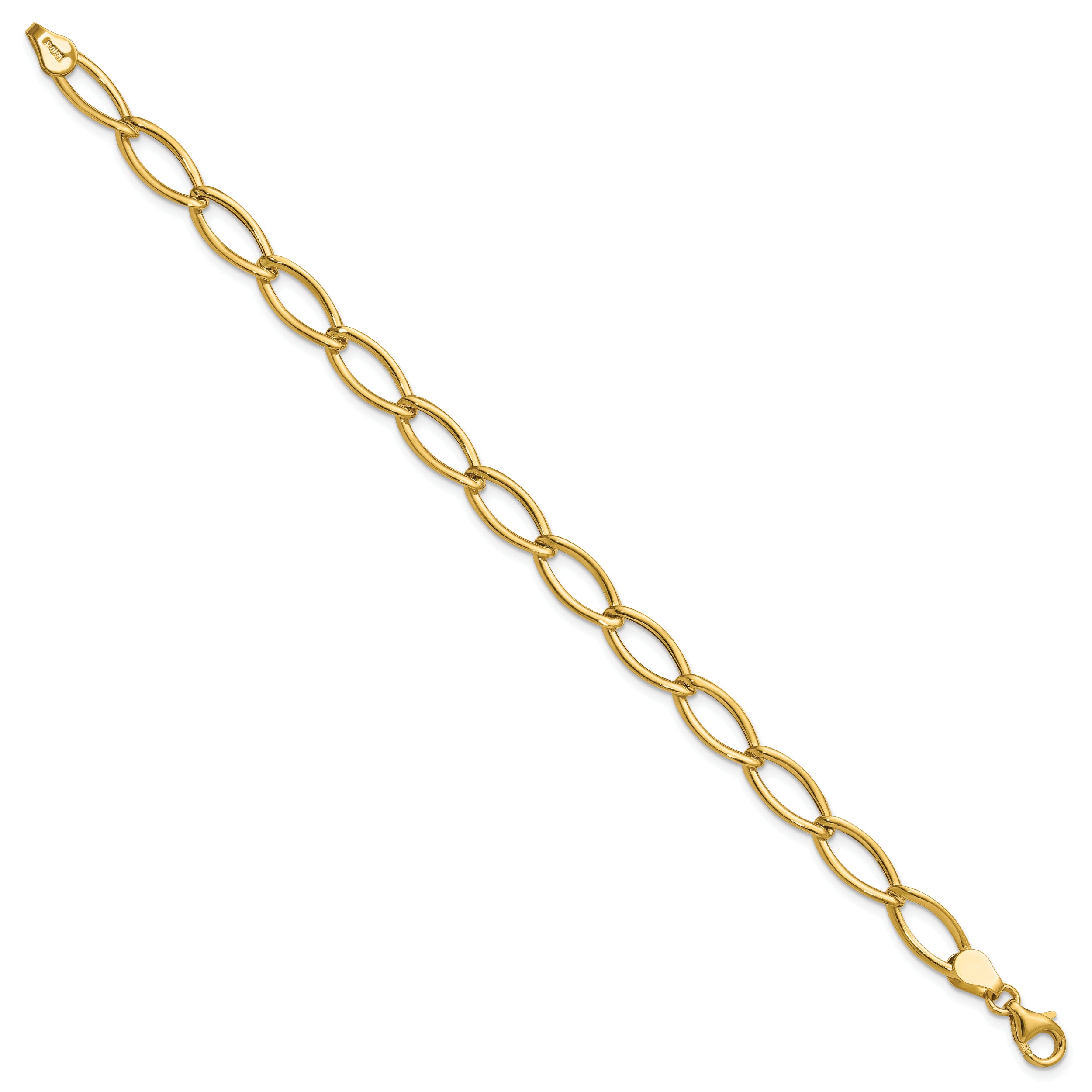 14K Yellow Gold Polished Fancy Oval Link Bracelet