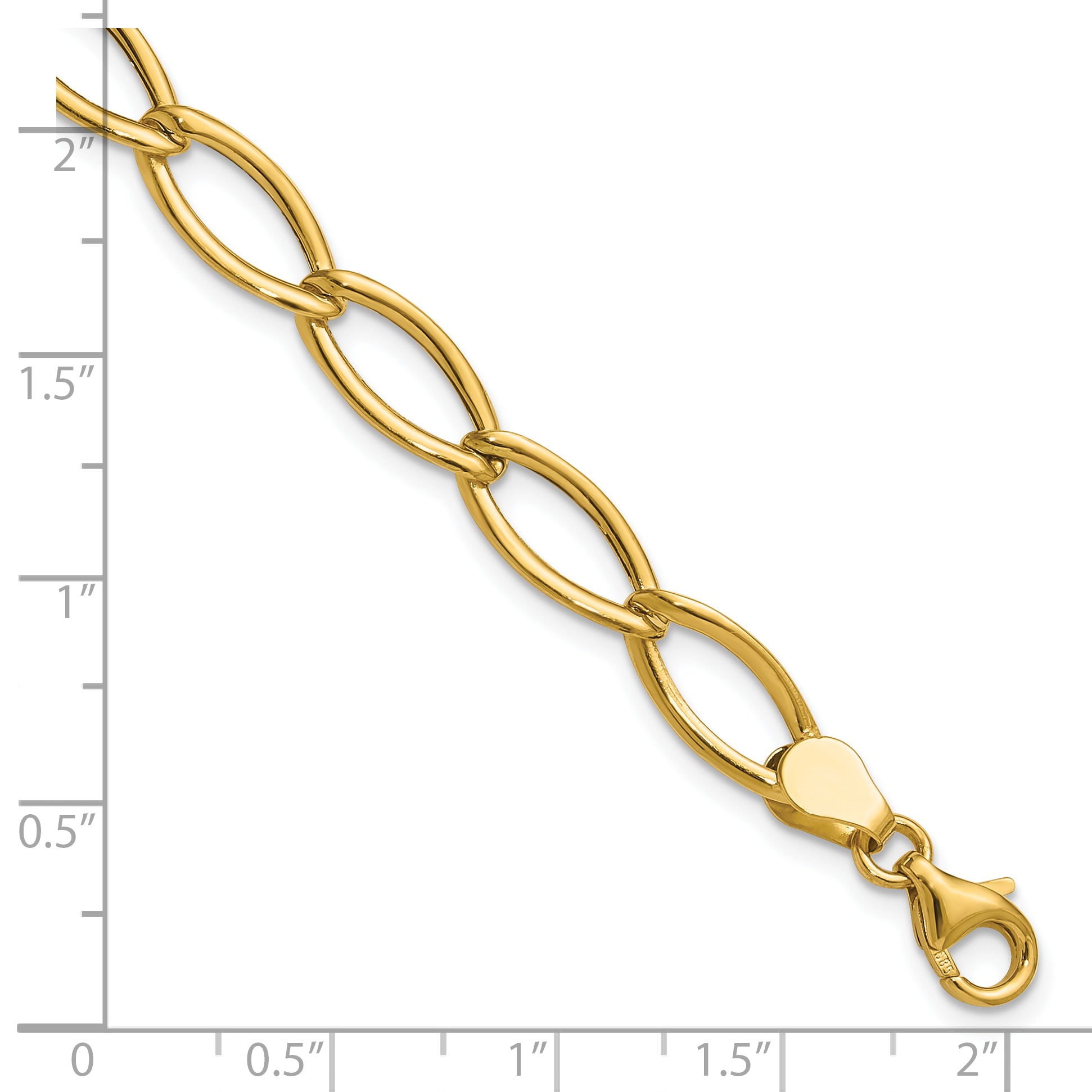 14K Yellow Gold Polished Fancy Oval Link Bracelet