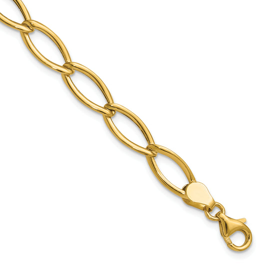 14K Yellow Gold Polished Fancy Oval Link Bracelet