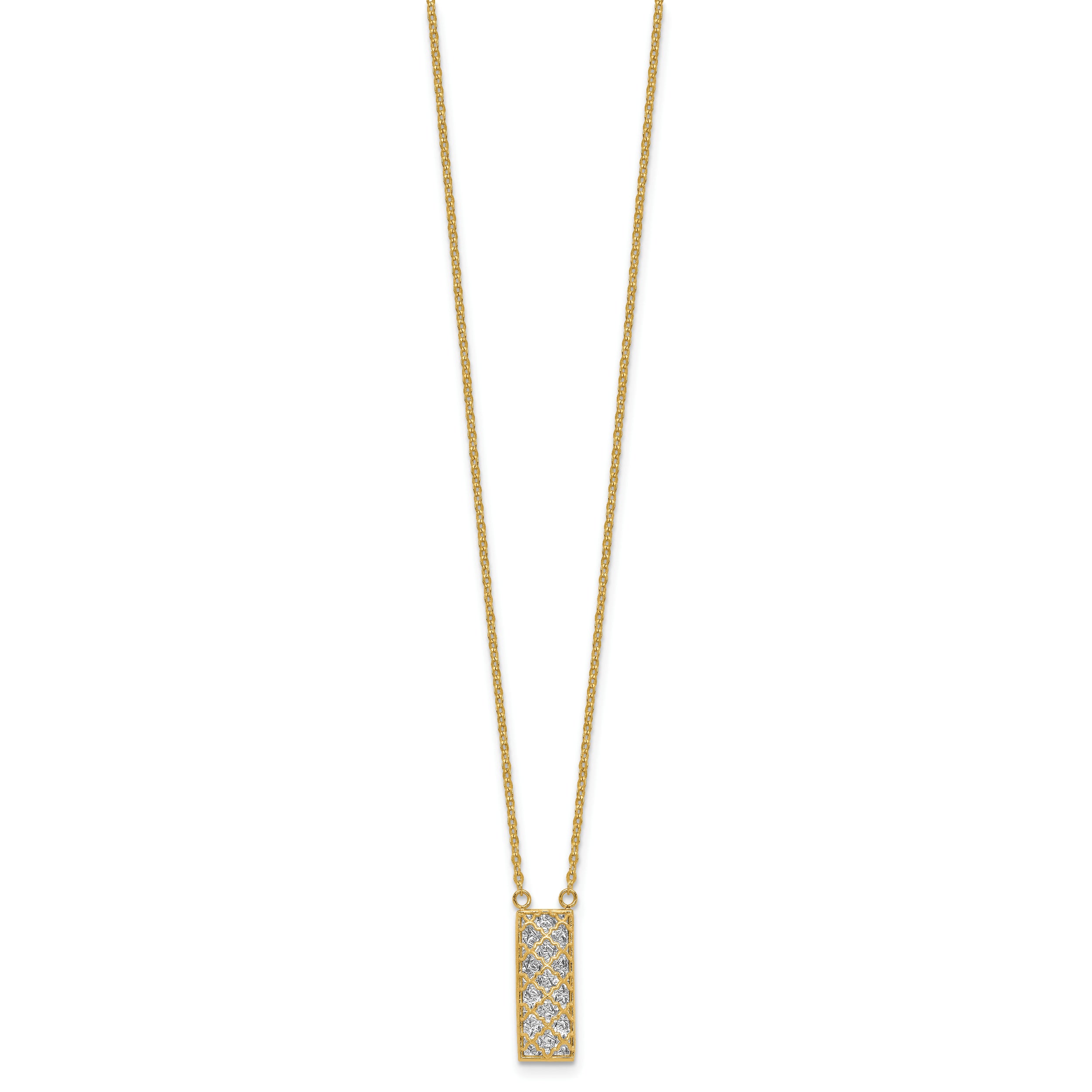 14K Two Tone Polished / Dia Cut Bar Necklace