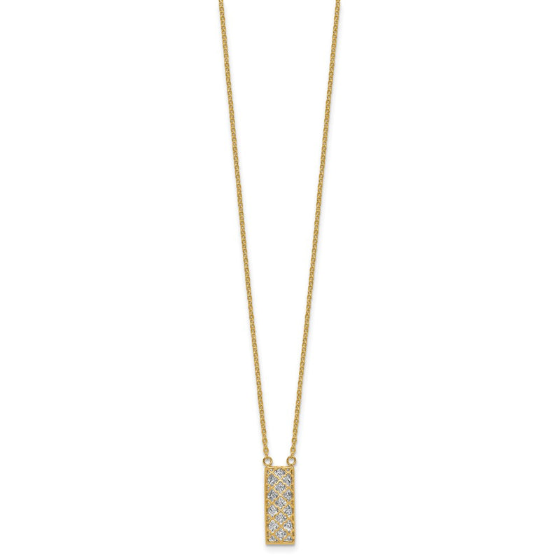 14K Two Tone Polished / Dia Cut Bar Necklace