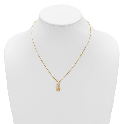 14K Two Tone Polished / Dia Cut Bar Necklace