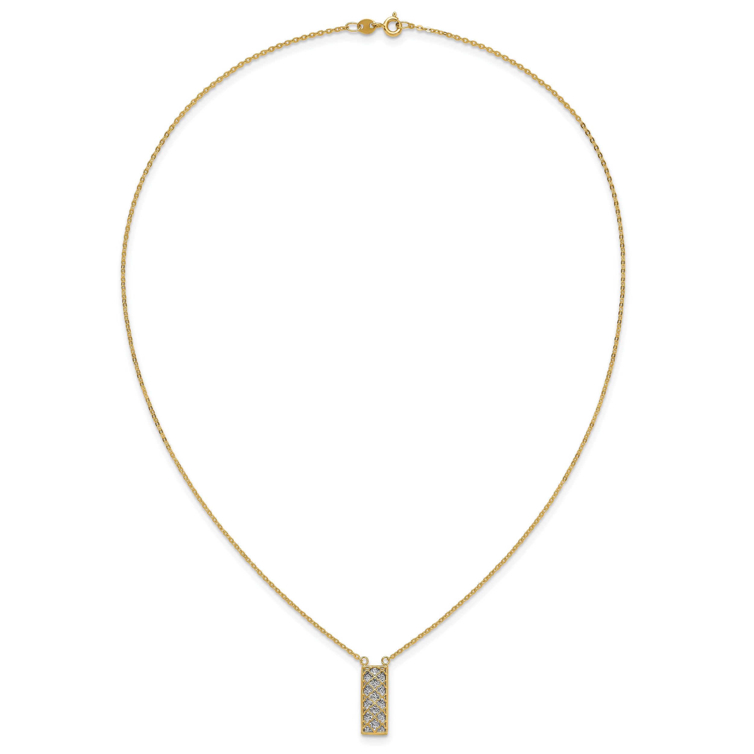 14K Two Tone Polished / Dia Cut Bar Necklace