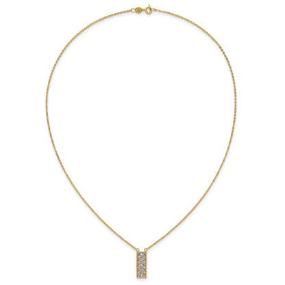 14K Two Tone Polished / Dia Cut Bar Necklace