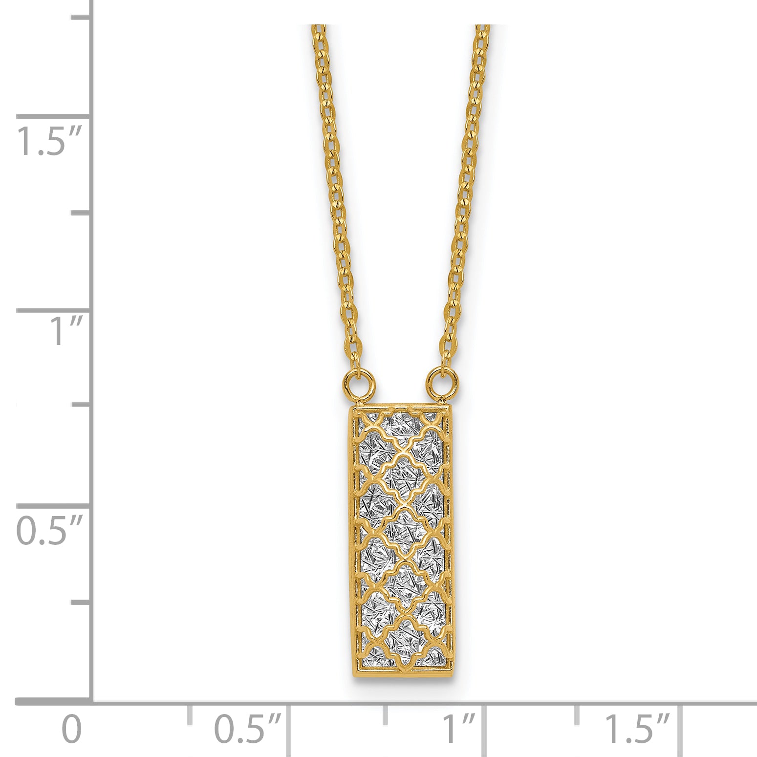 14K Two Tone Polished / Dia Cut Bar Necklace