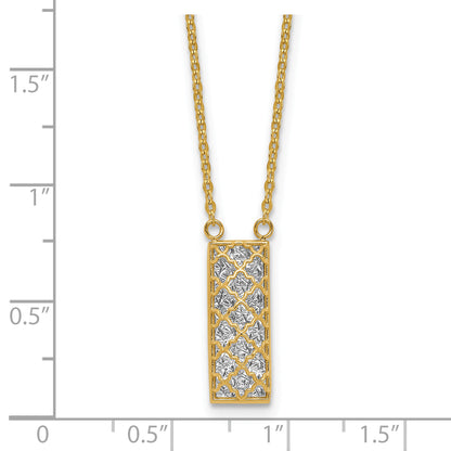 14K Two Tone Polished / Dia Cut Bar Necklace