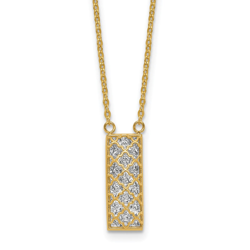 14K Two Tone Polished / Dia Cut Bar Necklace