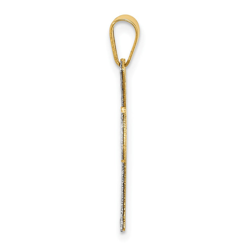 14K Two-Tone Polished / Dia-Cut Cross Pendant