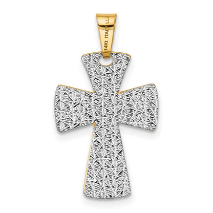 14K Two-Tone Polished / Dia-Cut Cross Pendant