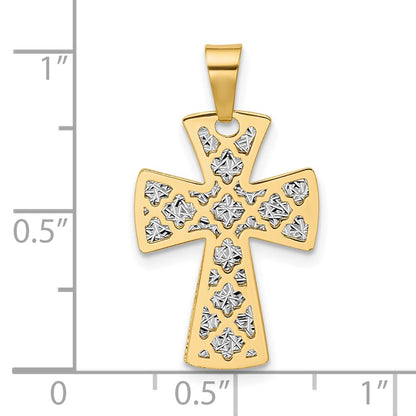 14K Two-Tone Polished / Dia-Cut Cross Pendant